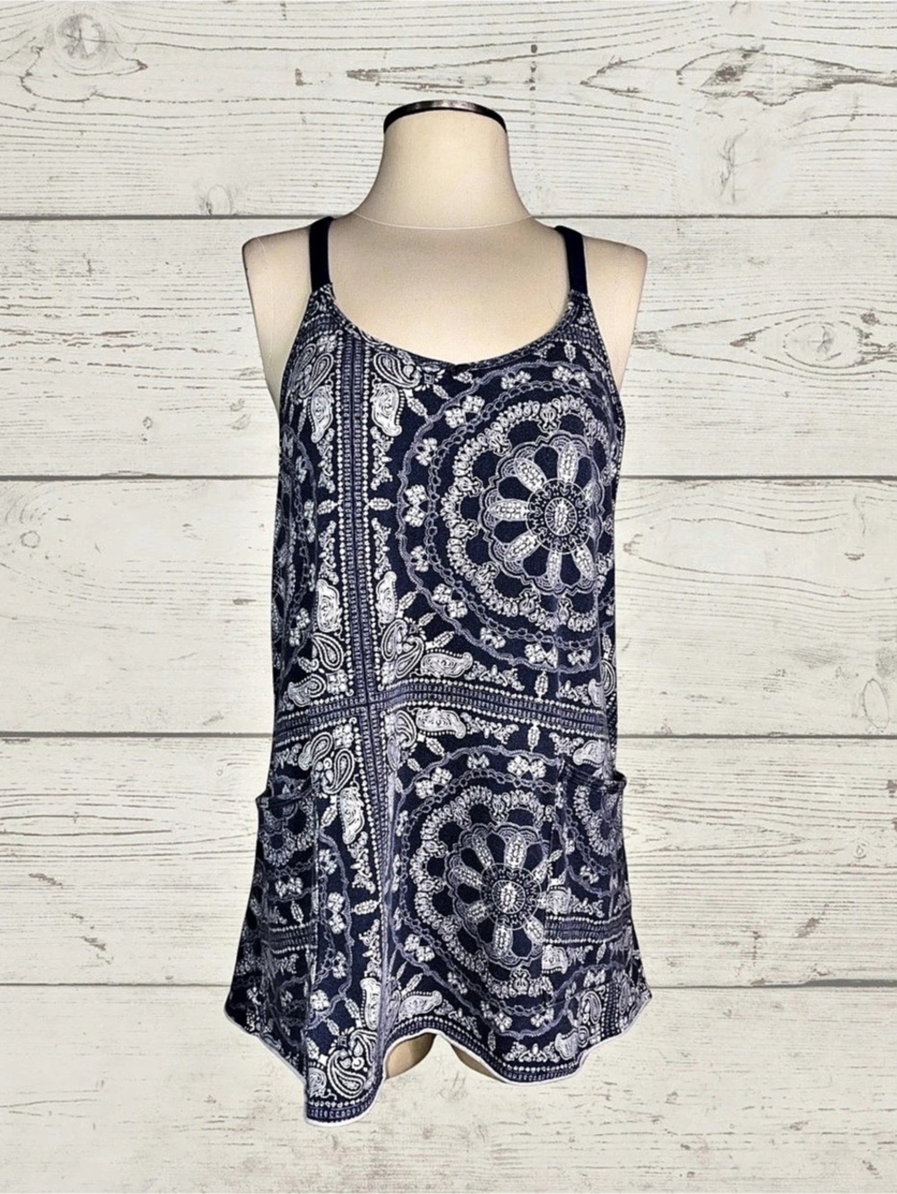 Free People FP Movement Paisley Tank Top in Blue & White Size Small